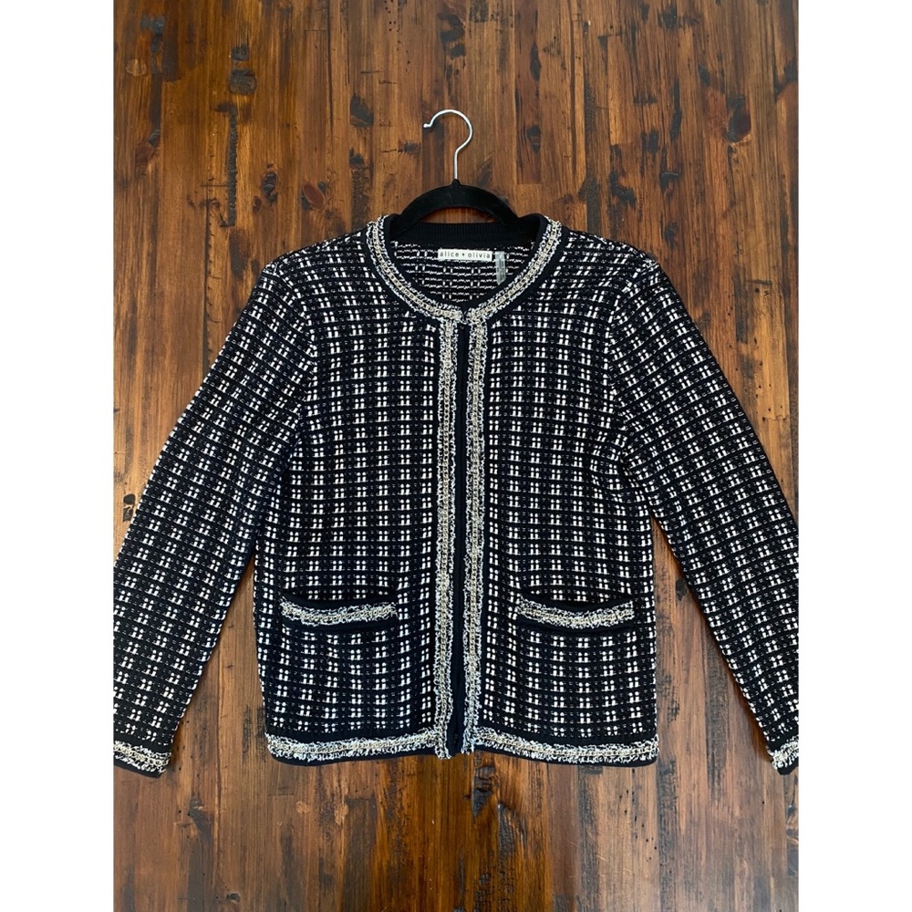 Alice+Olivia B&W Sweat With Silver Chain Accents - image 2